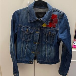 Coach Blue Denim Jacket with Red and Yellow Floral Accent